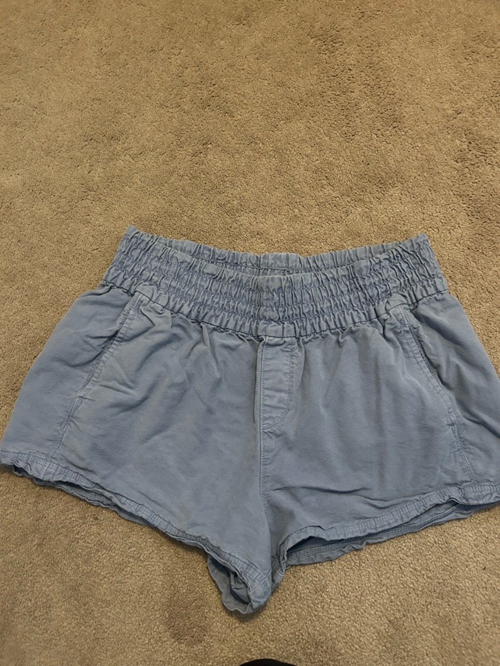 aerie Light Blue High-Waist Smocked Waistband Shorts